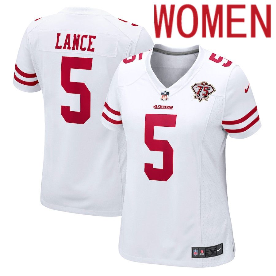 Cheap Women San Francisco 49ers 5 Trey Lance Nike White 75th Anniversary Player NFL Jersey